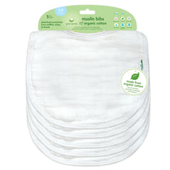 Green Sprouts Muslin Bibs close-up shows four absorbent layers for drool and spills.