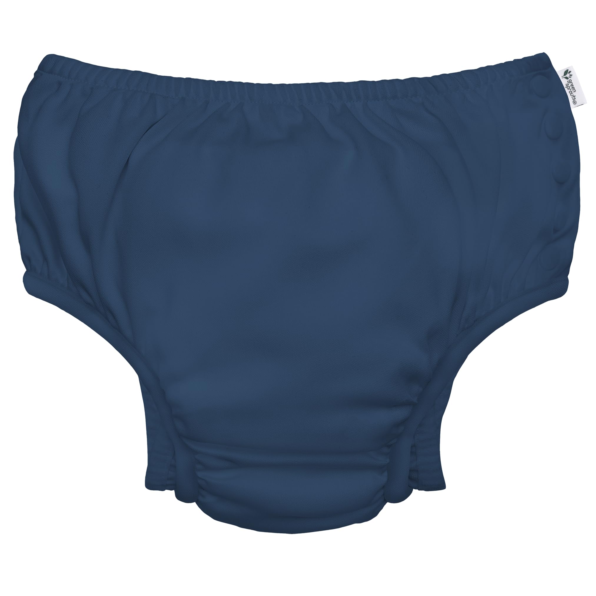 Green Sprouts reusable snap swim diaper navy solid 3T front view demonstrates snug fit for happy pool time