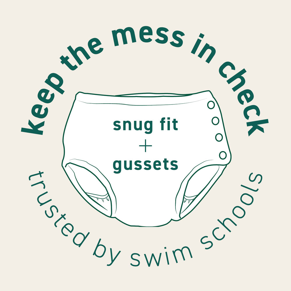 Green Sprouts diaper inner details illustrate wicking liner keeping skin dry during swimming