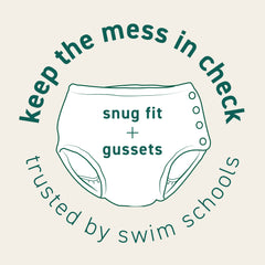 Green Sprouts diaper inner details illustrate wicking liner keeping skin dry during swimming