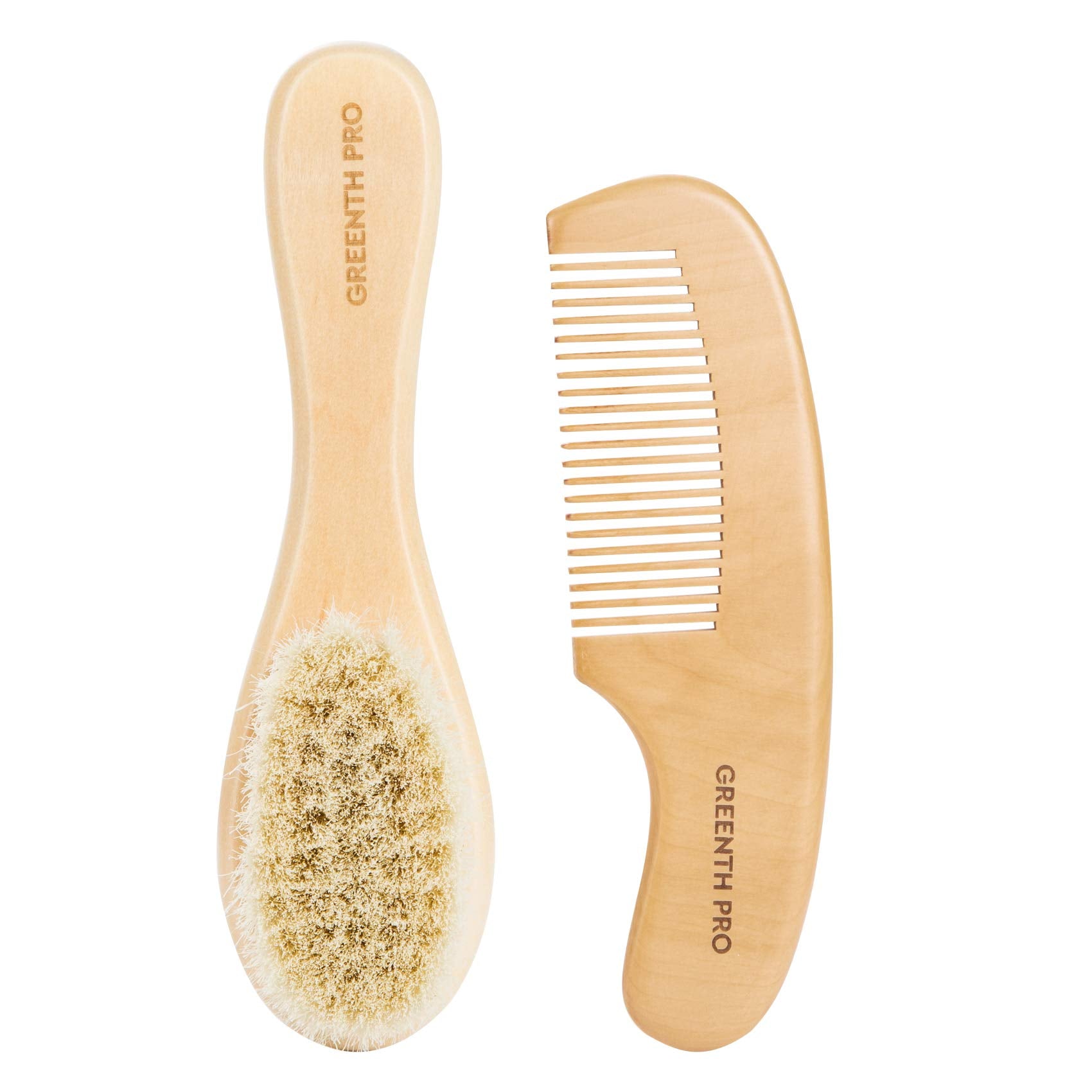 GREENTH PRO pear wood comb gently detangles fine baby hair after bath