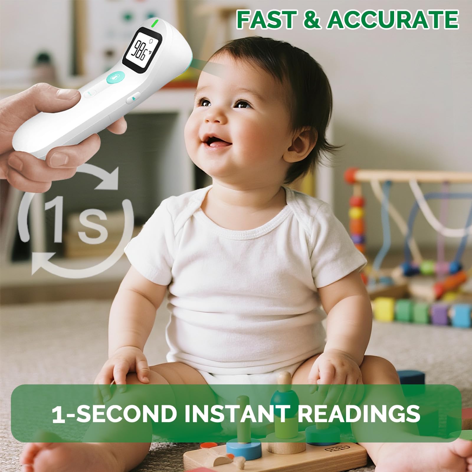 Greetmed no-touch-forehead-thermometer-display-reading highlights large LCD for easy viewing.