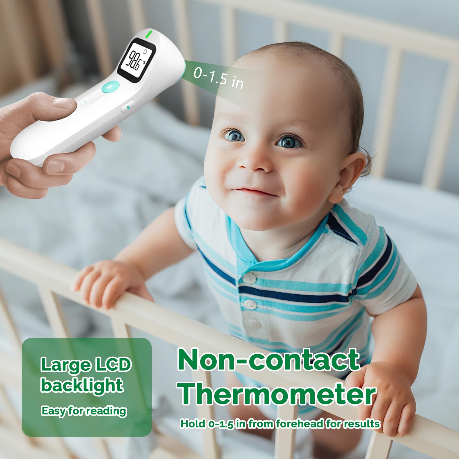Greetmed no-touch-forehead-thermometer-memory-recall stores up to 35 readings for tracking.