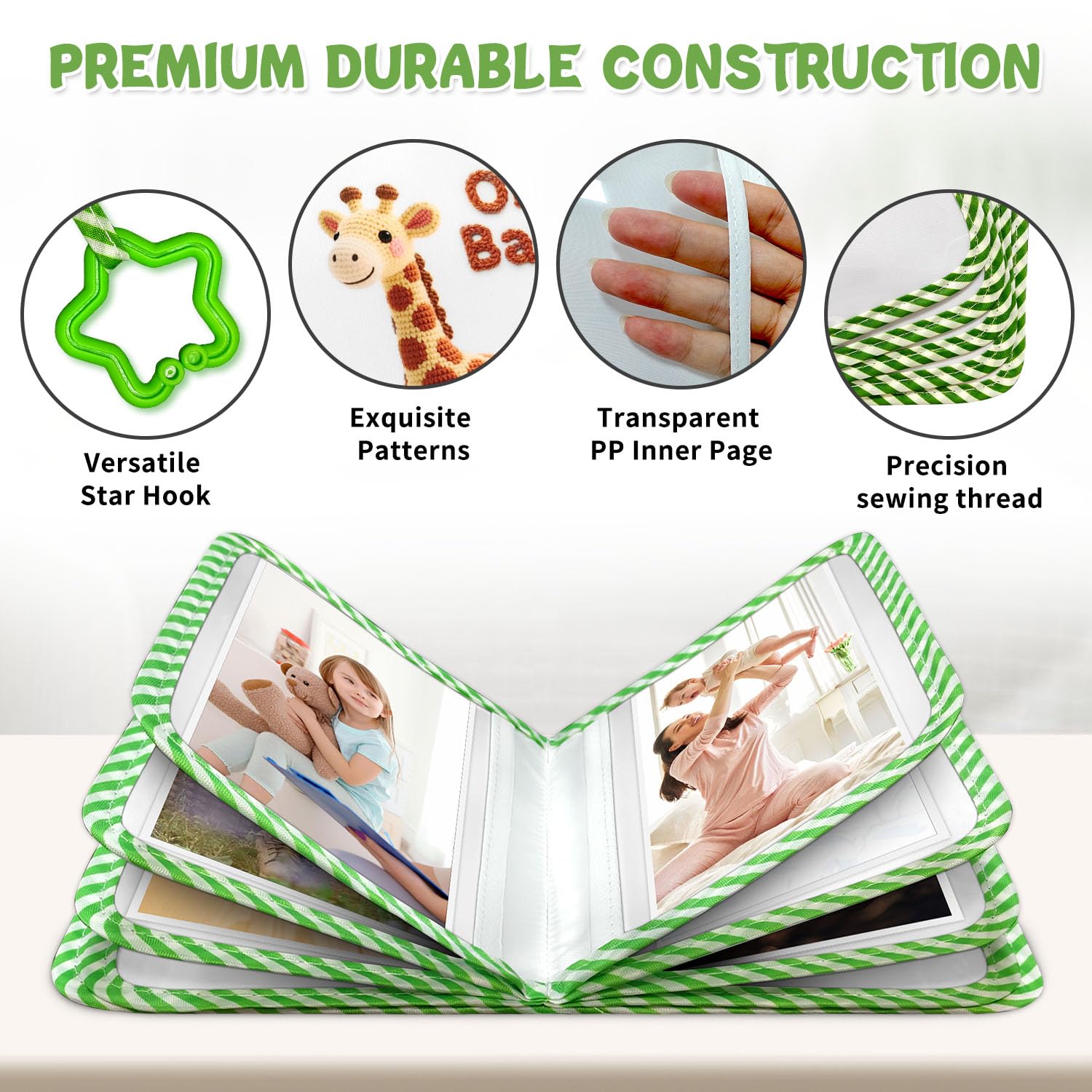 Grekos star ring attachment keeps the album within reach on stroller or crib.