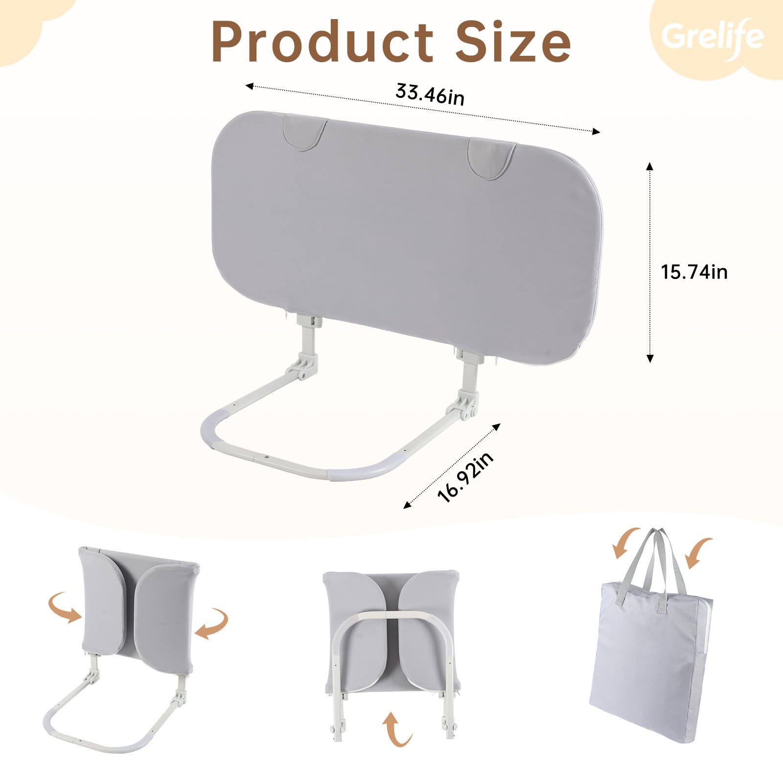 Grelife travel bed rail features U-shaped foot stand reduces gaps