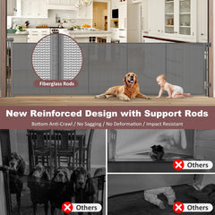GRENFU 120-inch wide retractable gate extended across wide doorway for large openings