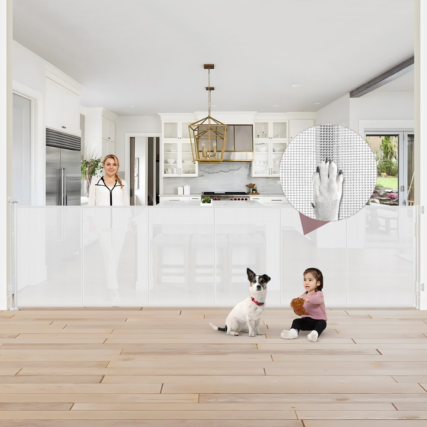 GRENFU reinforced 41-inch gate side view demonstrates tall, secure barrier for stairs and entryways.