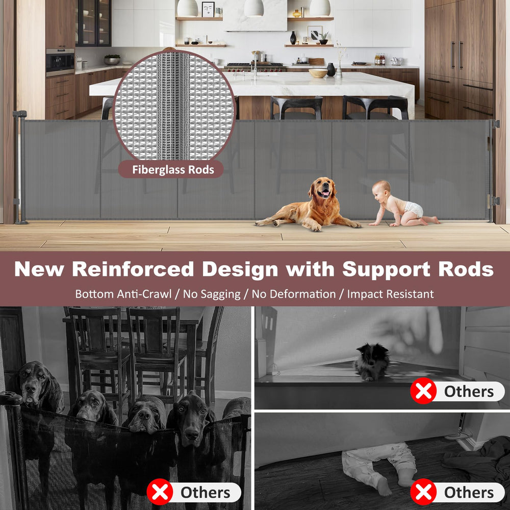GRENFU gate extended to 150 inches, fitting wide openings for pet and child safety.