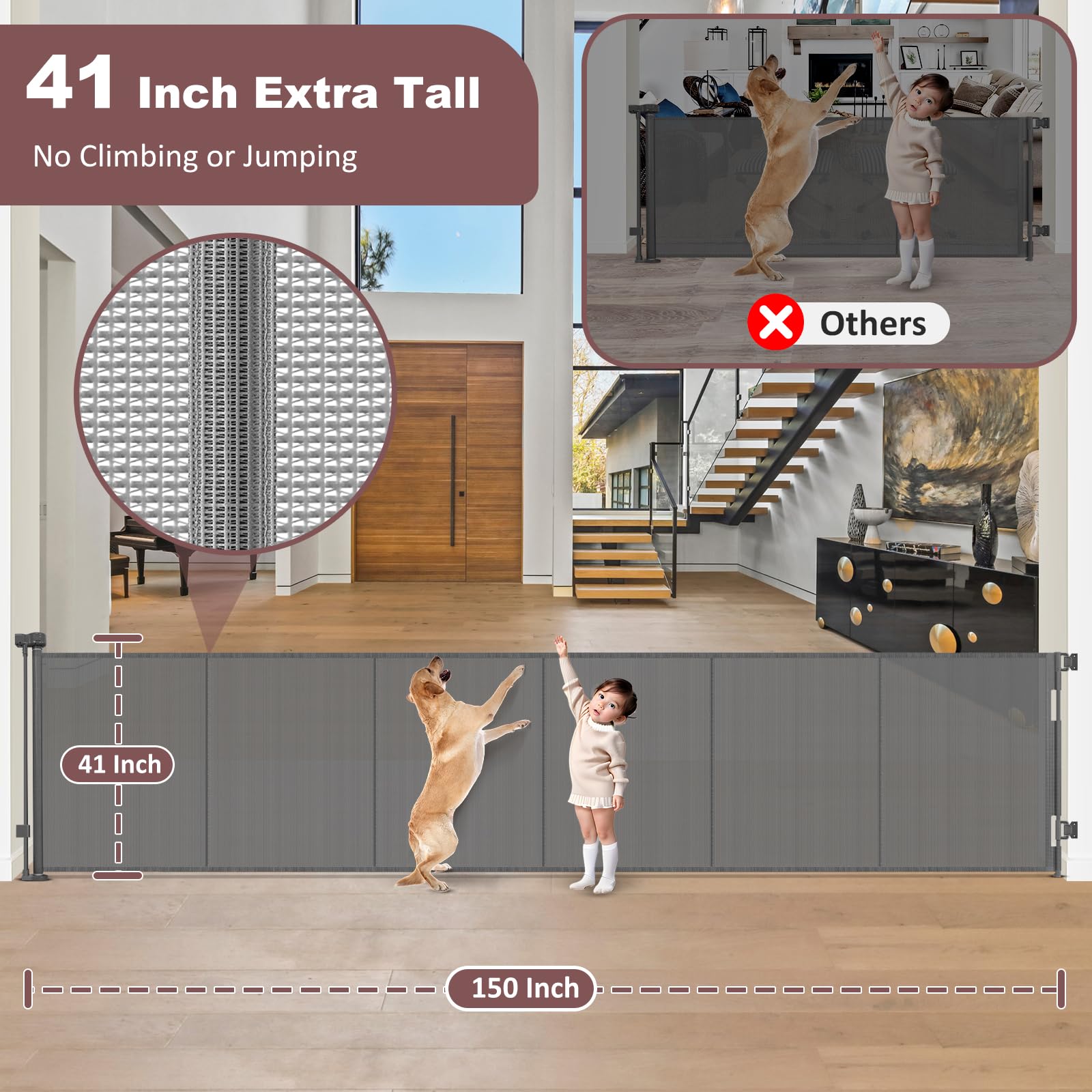 GRENFU gate retracted neatly, saving space in busy living areas.