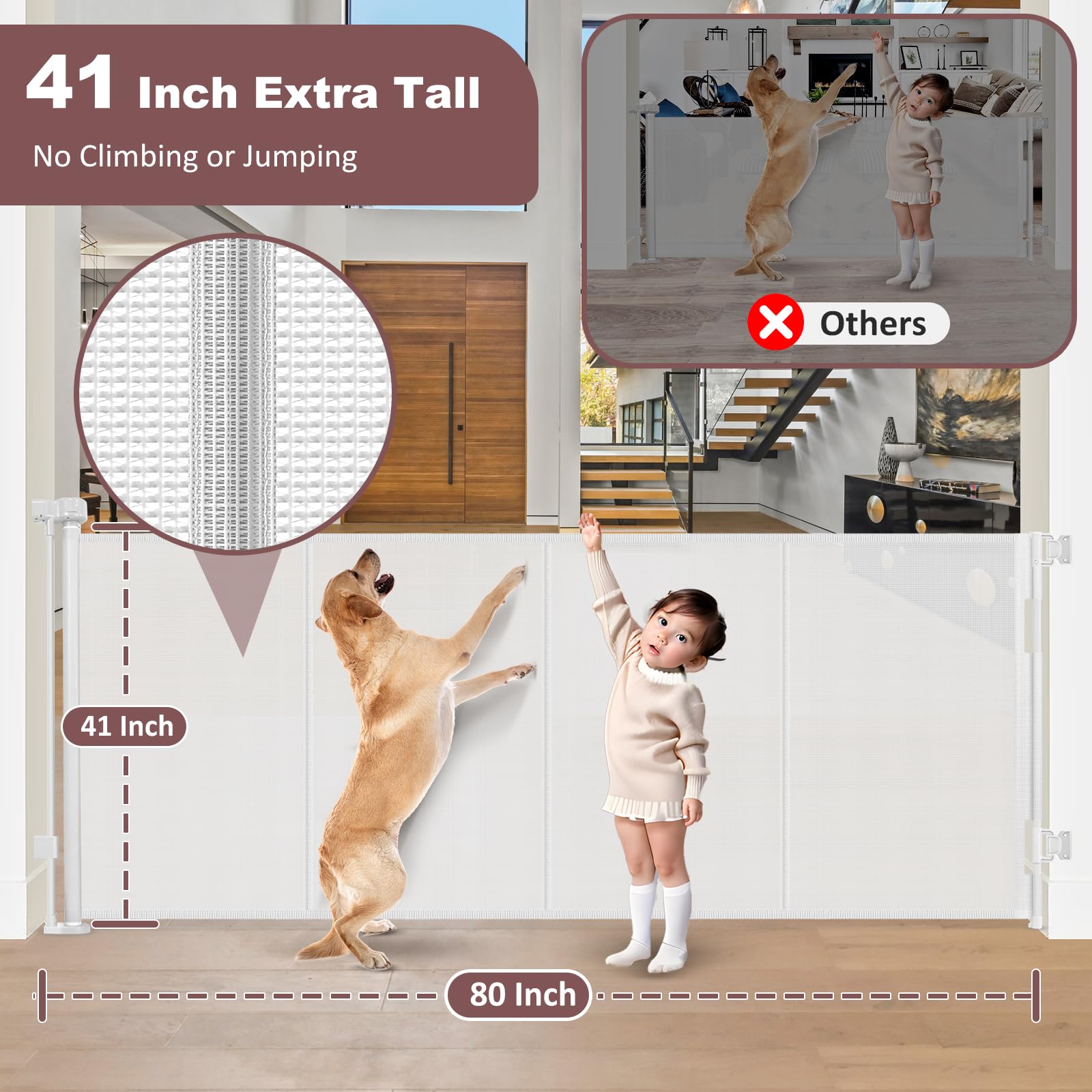 GRENFU reinforced 41-inch tall gate in indoor doorway with one-handed operation.