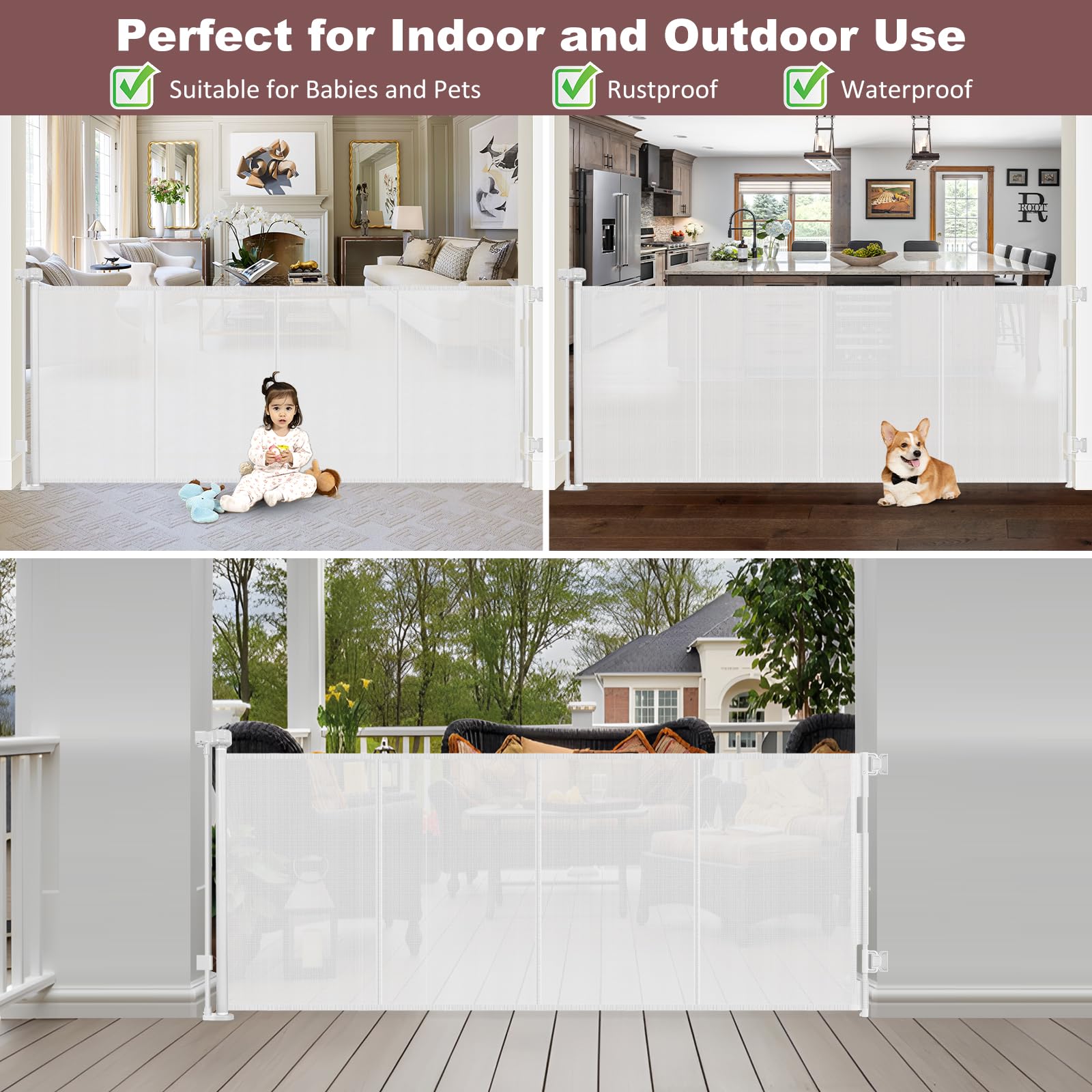 GRENFU reinforced 41-inch tall gate featuring scratch-resistant see-through mesh.