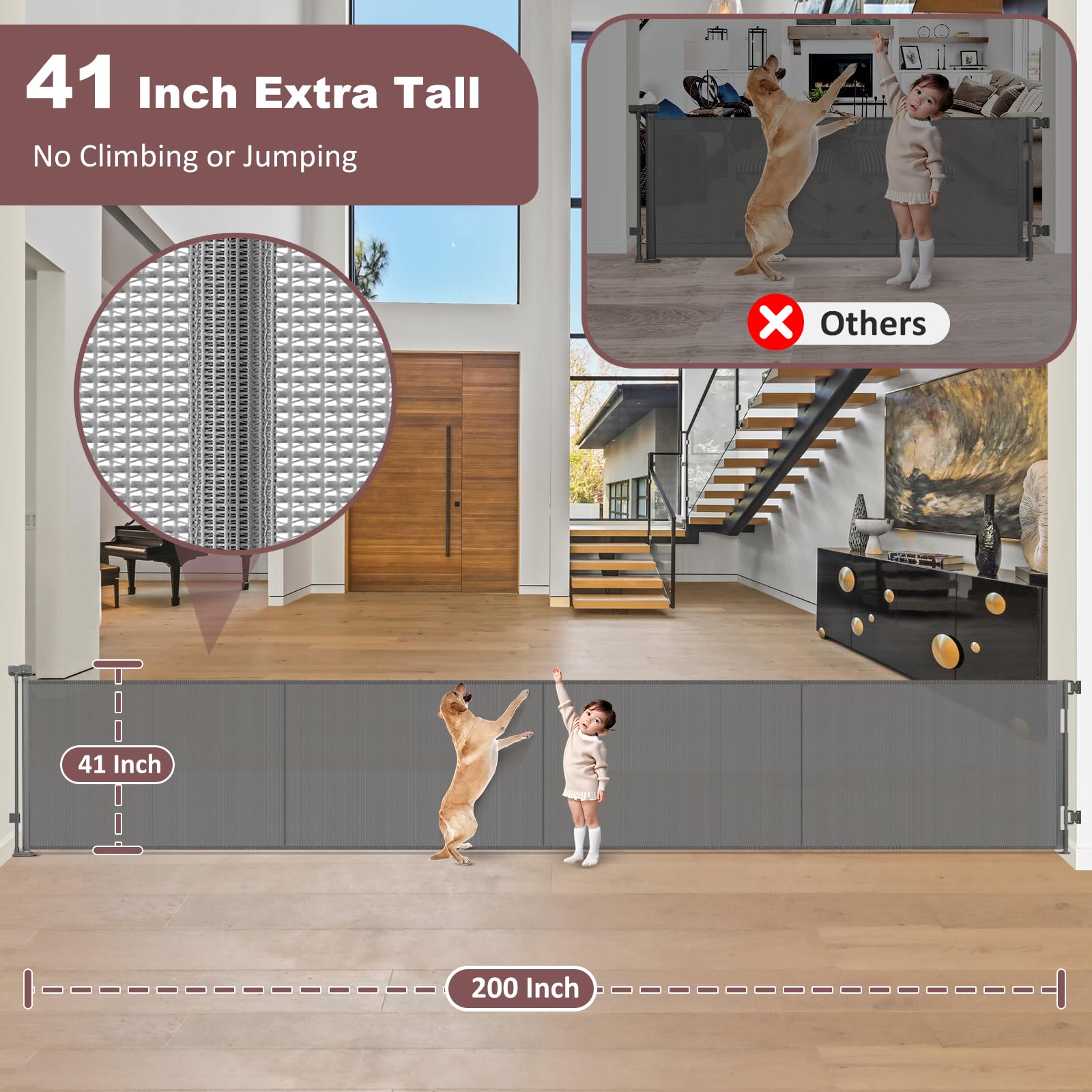 GRENFU retractable gate 200-inch width rolled for easy storage and space saving.