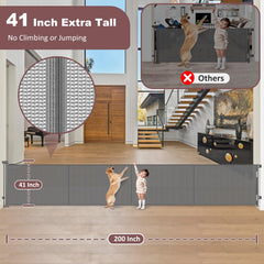 GRENFU retractable gate 200-inch width rolled for easy storage and space saving.