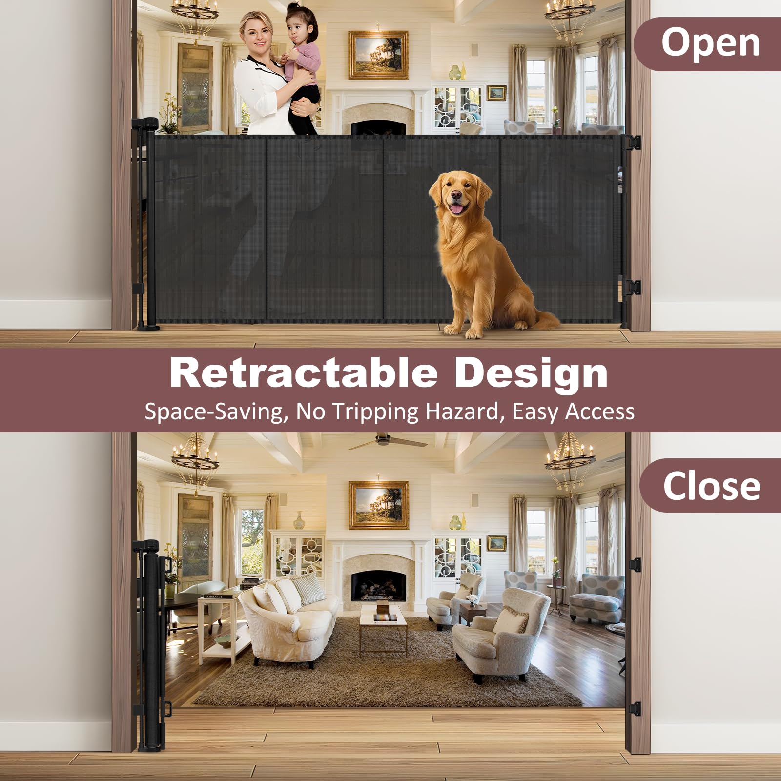 Grenfu scratch-resistant mesh gate displays durable see-through barrier for families.