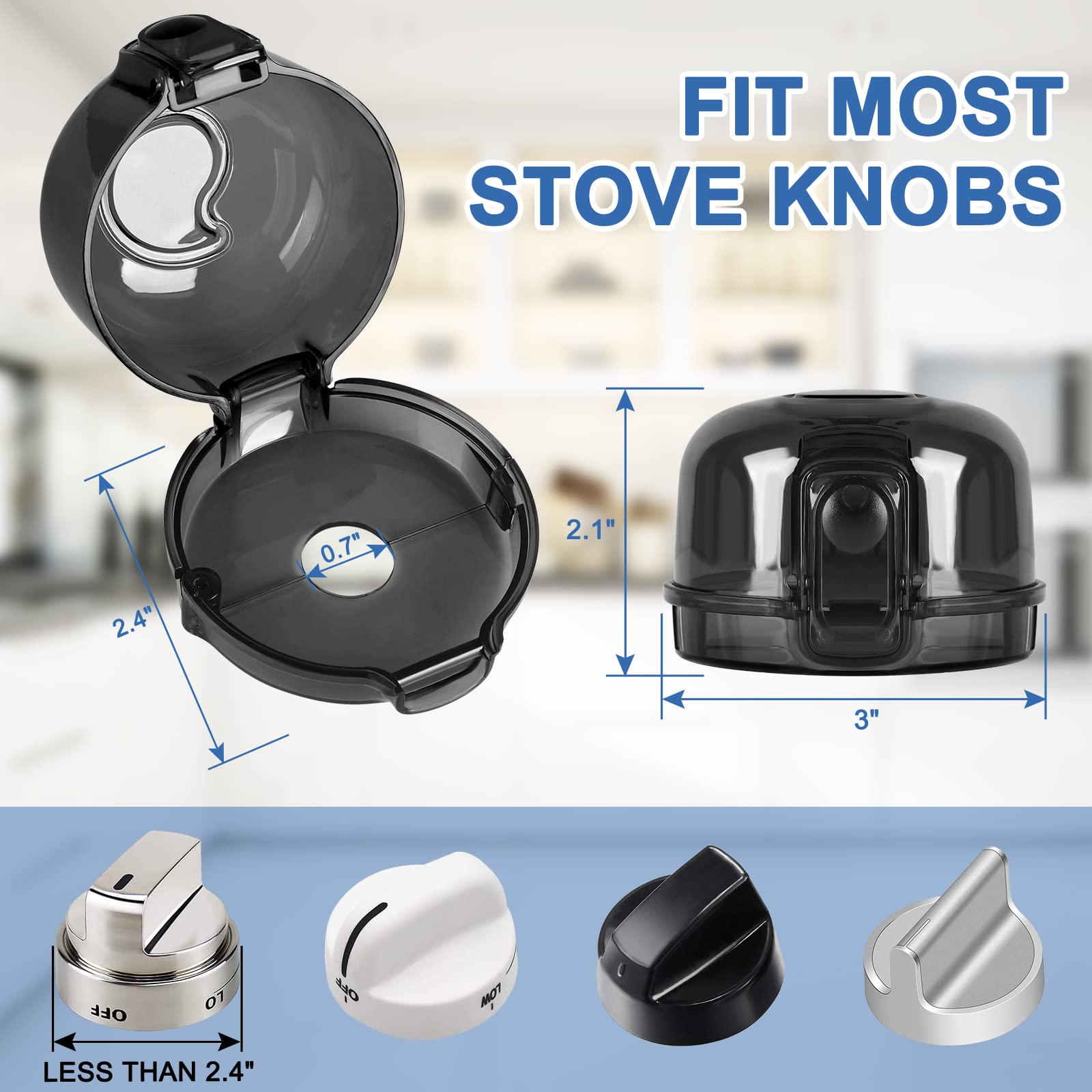 Grenfu knob covers with dimensions illustrate broad compatibility with knobs
