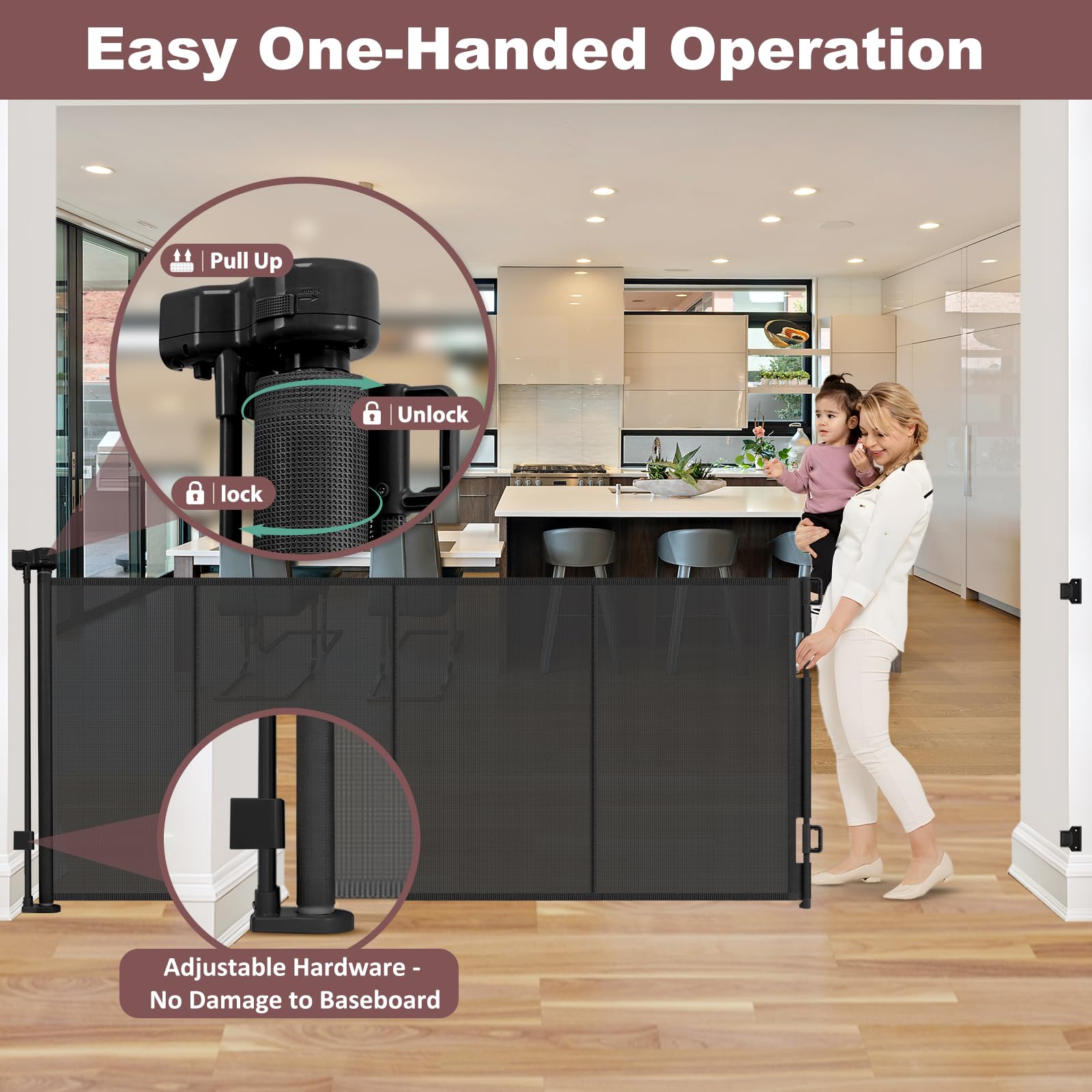 Grenfu tall gate in-use demonstrates smooth retraction and space-saving design.