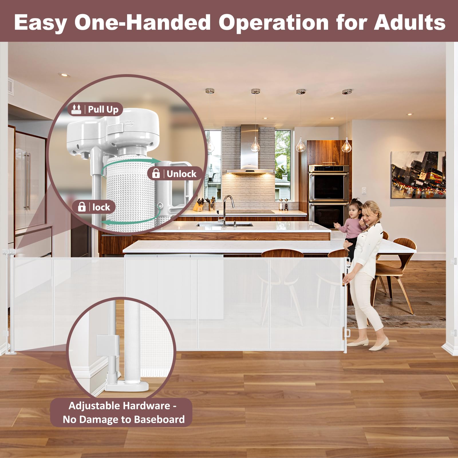 GRENFU universal baseboard-fit bracket ensures secure installation without baseboard damage.
