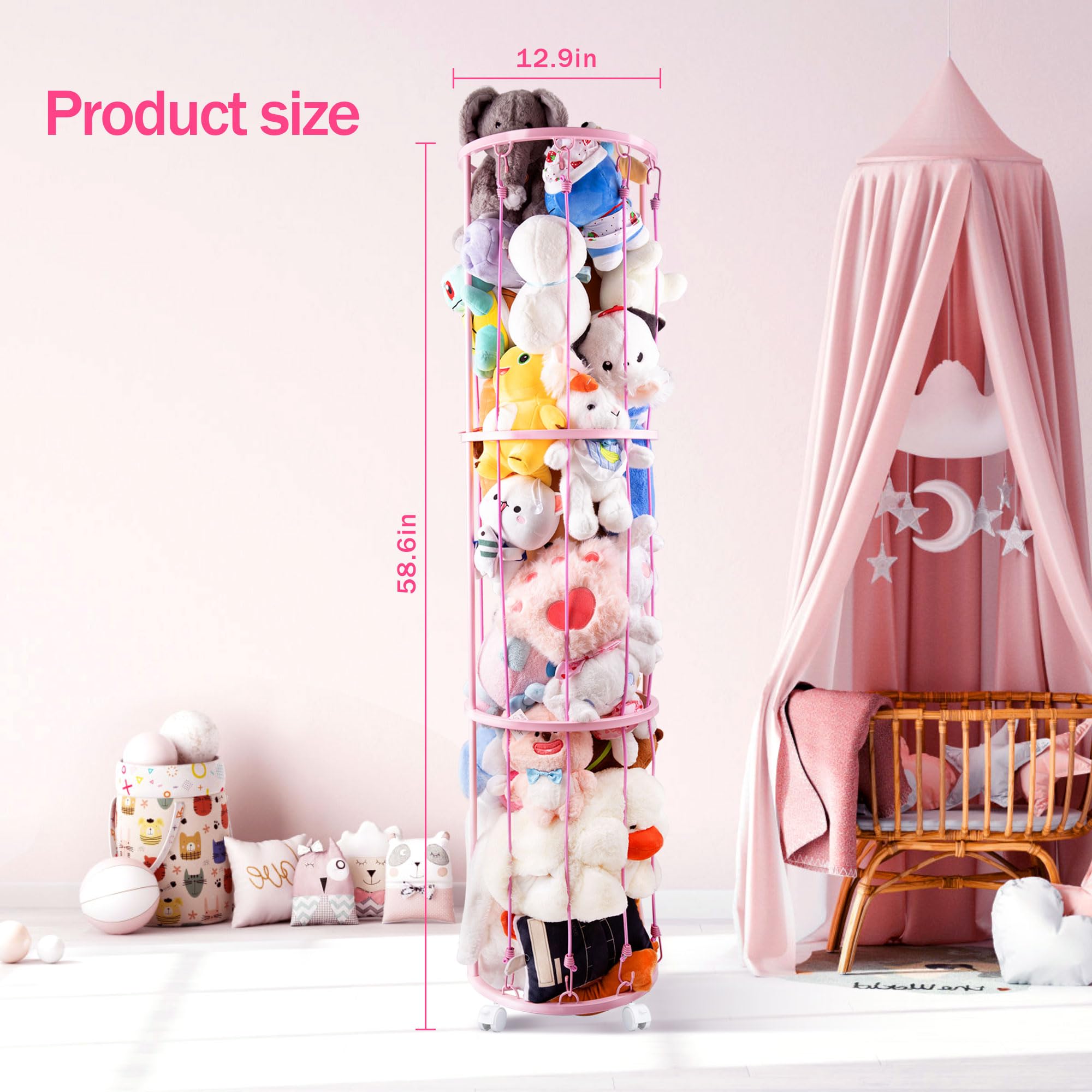 GRETJOB stuffed animal storage tube demonstrates vertical, compact plush toy storage.