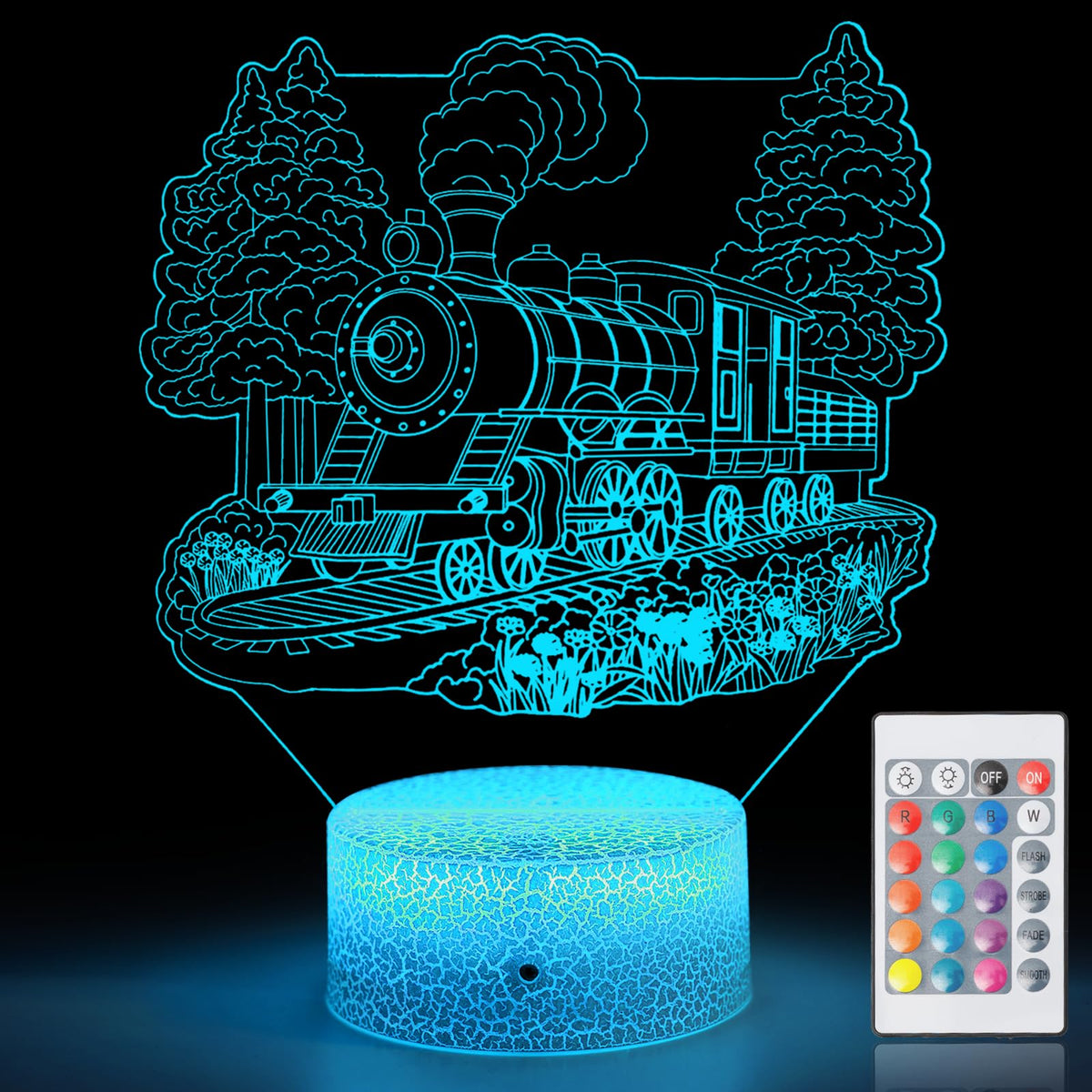 GRKTVAER Train Night Light front view, playful 3D design for kids’ rooms and bedtime glow