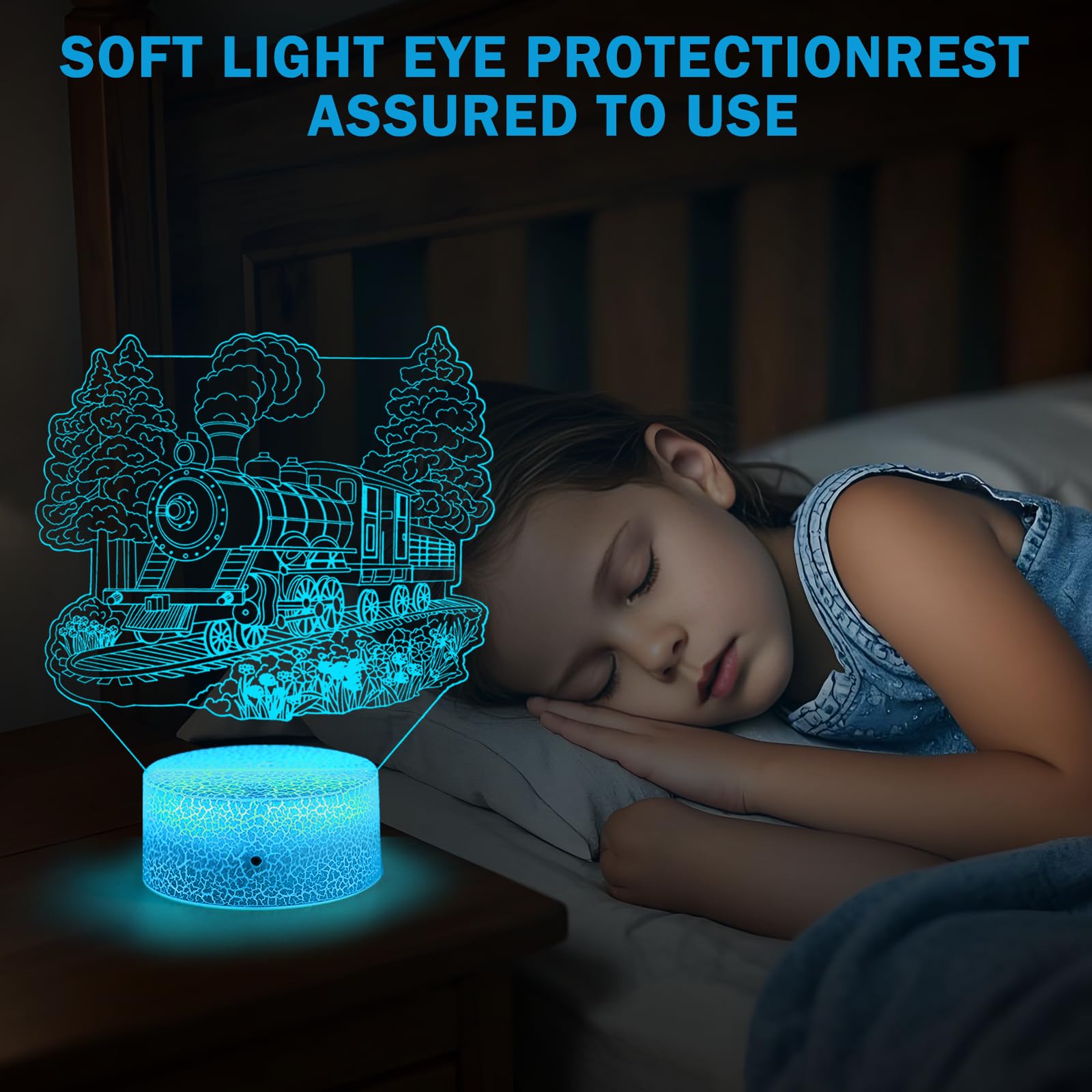 GRKTVAER Train Night Light packaging includes base remote and cable