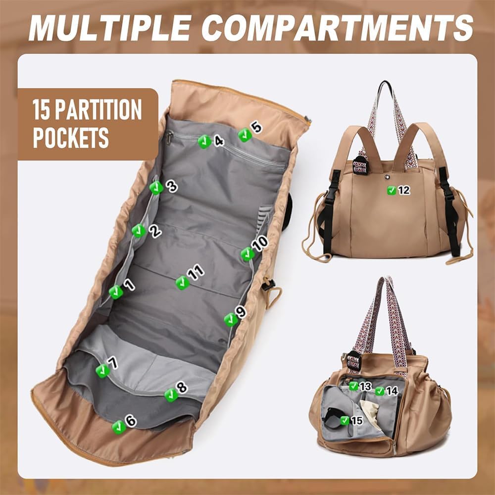 Grluvxo travel organizer 15 pockets inside highlights organized storage for essentials.