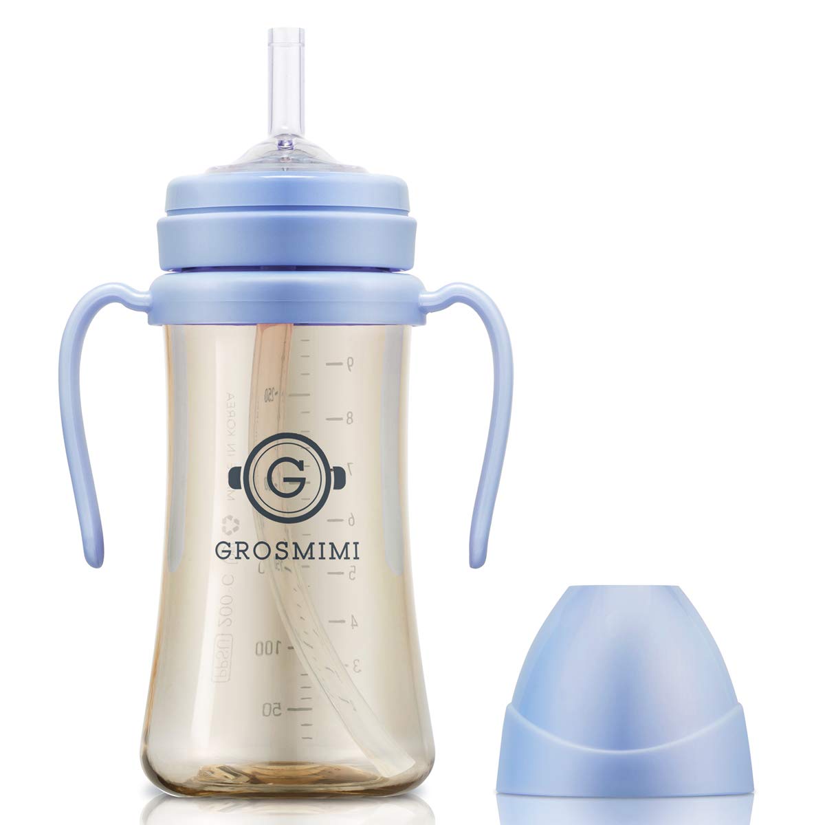 GROSMIMI spill-proof sippy cup sky blue cap and straw enables spill-free sipping on the go