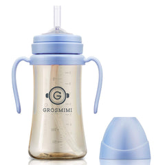 GROSMIMI spill-proof sippy cup sky blue cap and straw enables spill-free sipping on the go