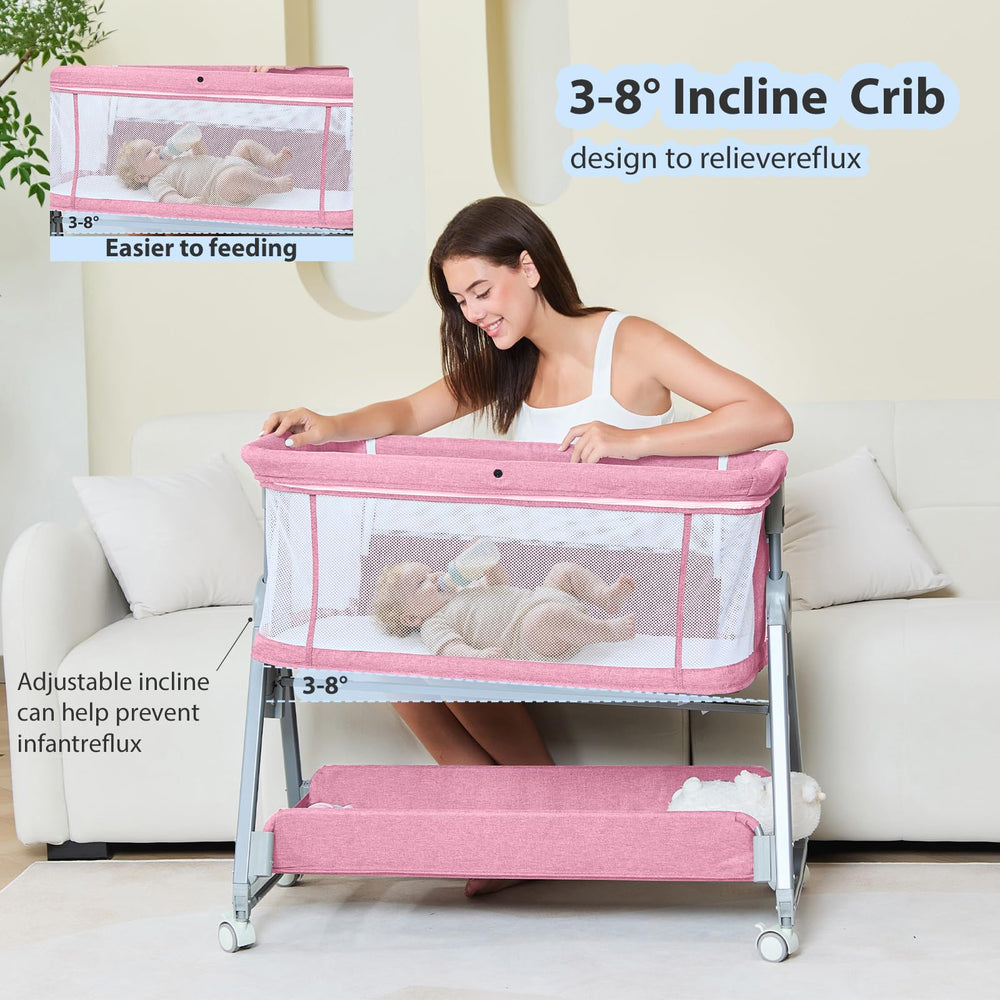 Grobeybees bassinet all-around air mesh provides 360° visibility and breathable airflow.