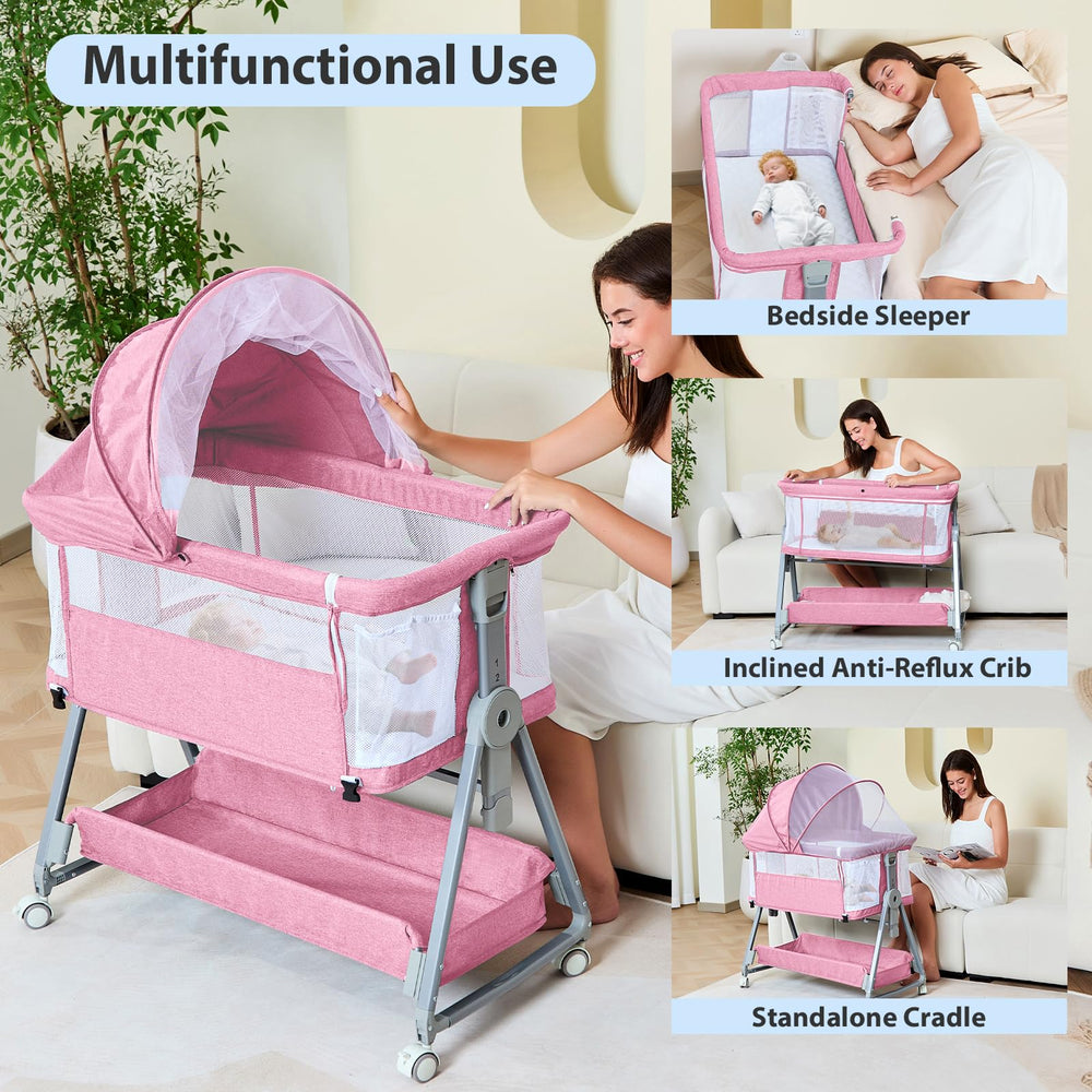 Grobeybees bassinet angle-height adjustable helps tailor height and tilt for comfortable night checks.