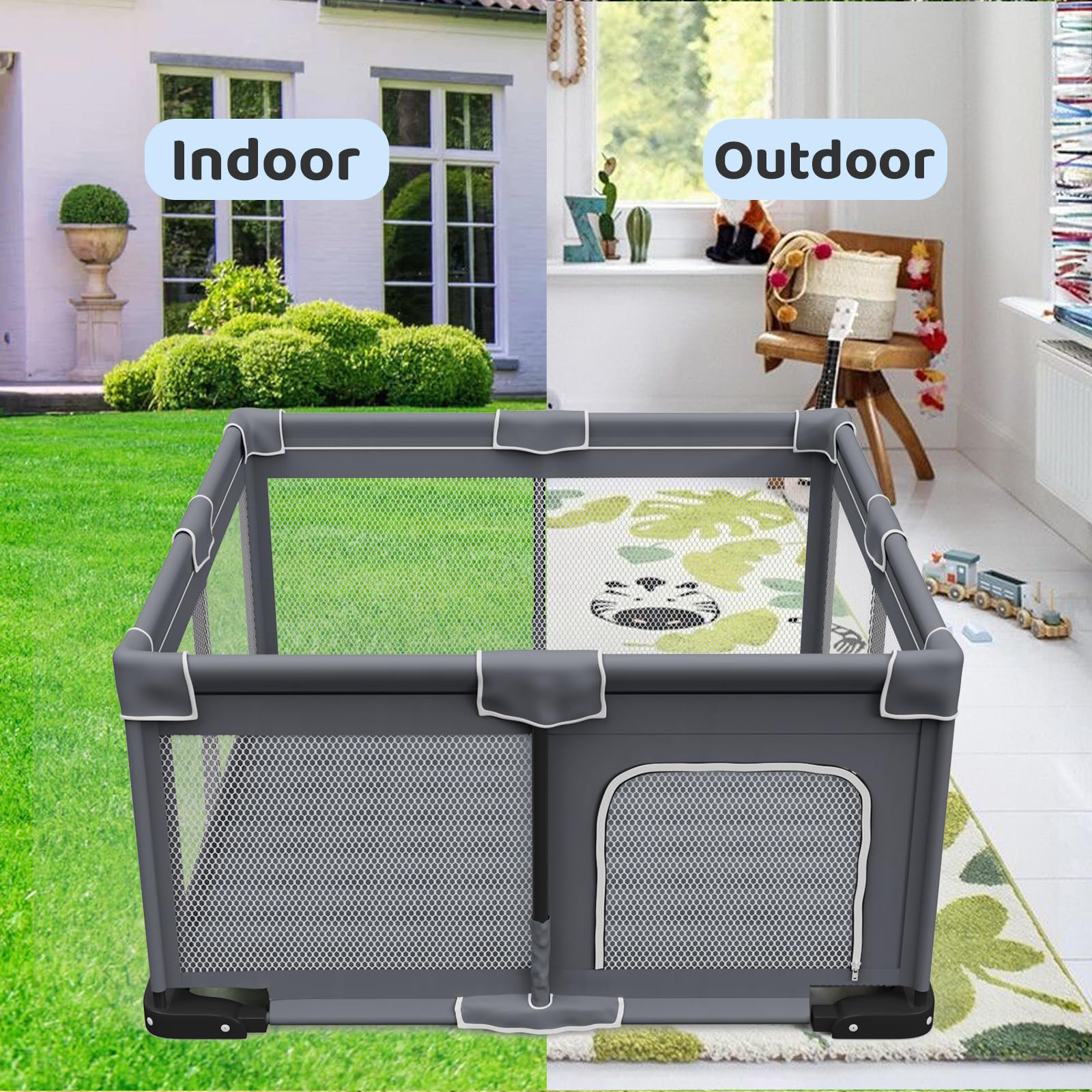 Grobeybees foldable playpen folded storage demonstrates compact portability