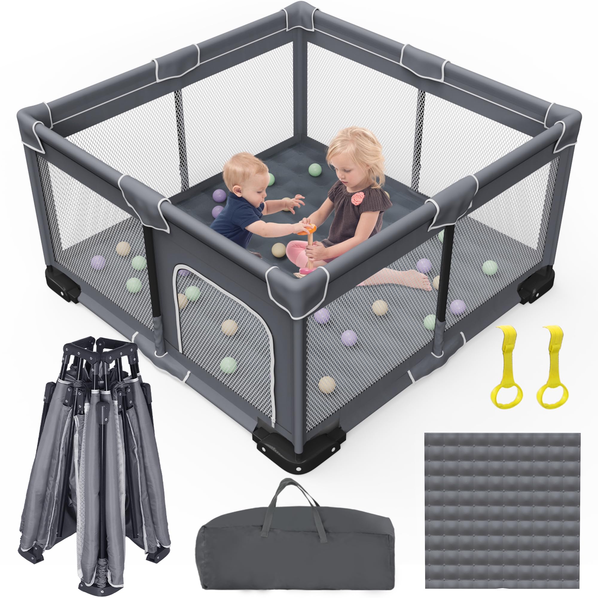 Grobeybees foldable playpen mat cushions baby during safe play