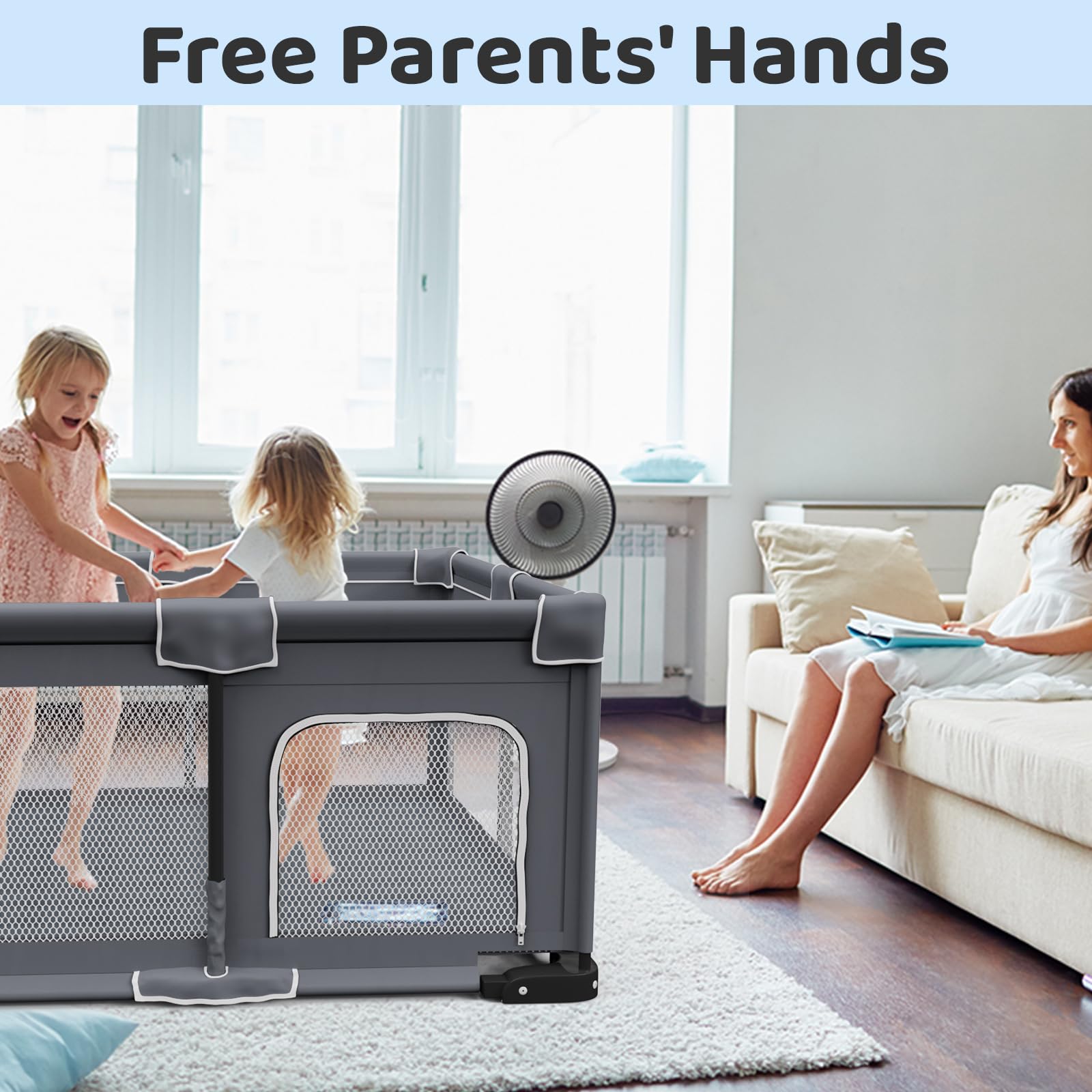 Grobeybees foldable playpen robust frame ensures stable setup on surfaces