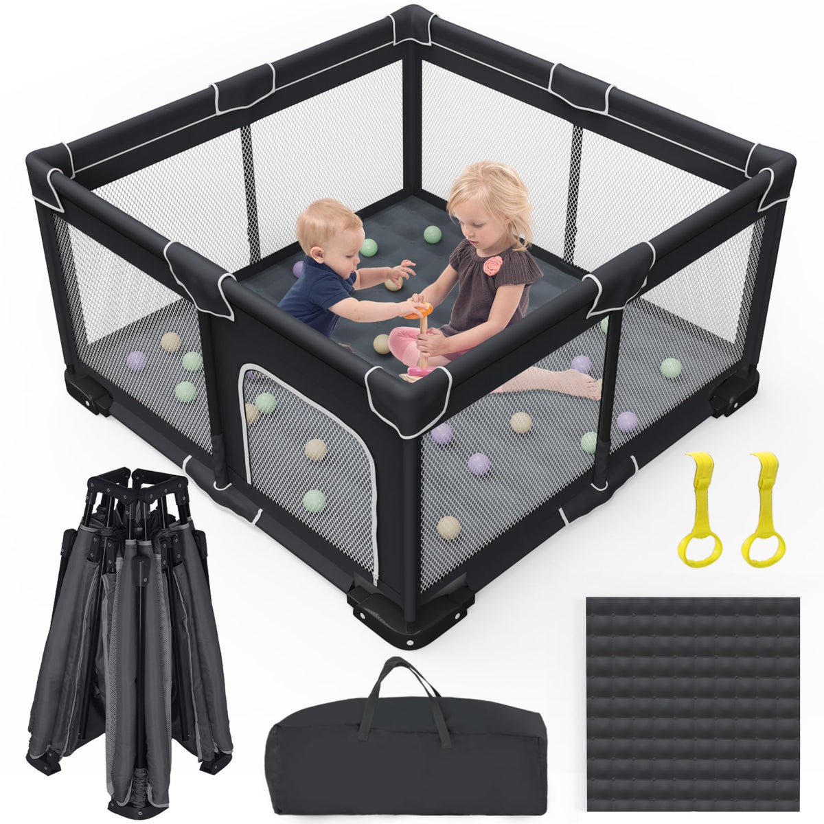 Grobeybees foldable playpen with mat – portable ready-to-use play space.