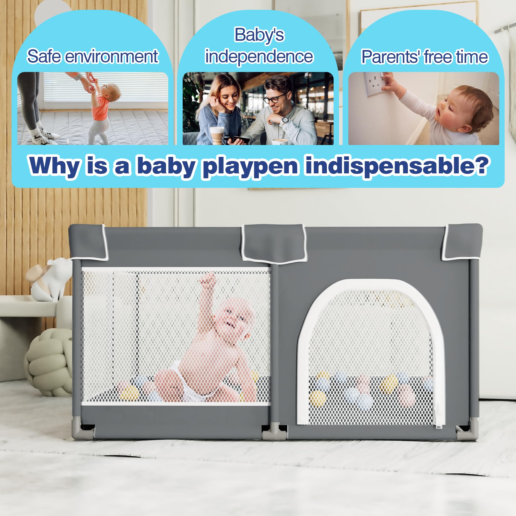 Grobeybees Playpen easy-assembly with carry bag simplifies setup and transport