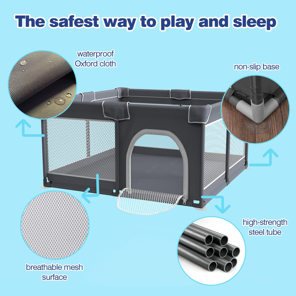 Grobeybees Playpen zippered door provides quick access while keeping little ones secure
