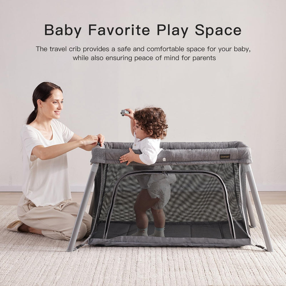 Gromast 2-in-1 travel crib bunk bed insert for sleeping mode.
