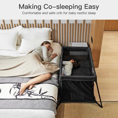 Gromast 2 in 1 travel crib mesh side for visibility and ventilation.
