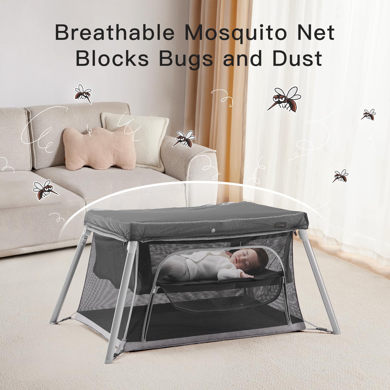 Gromast 2-in-1 travel crib soft mattress for cozy naps.