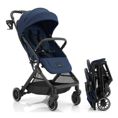 Gromast Compact Fold Stroller folded upright for easy storage in small spaces.