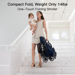 Gromast Compact Fold Stroller weighs 14 pounds, travel-friendly and easy to lift.