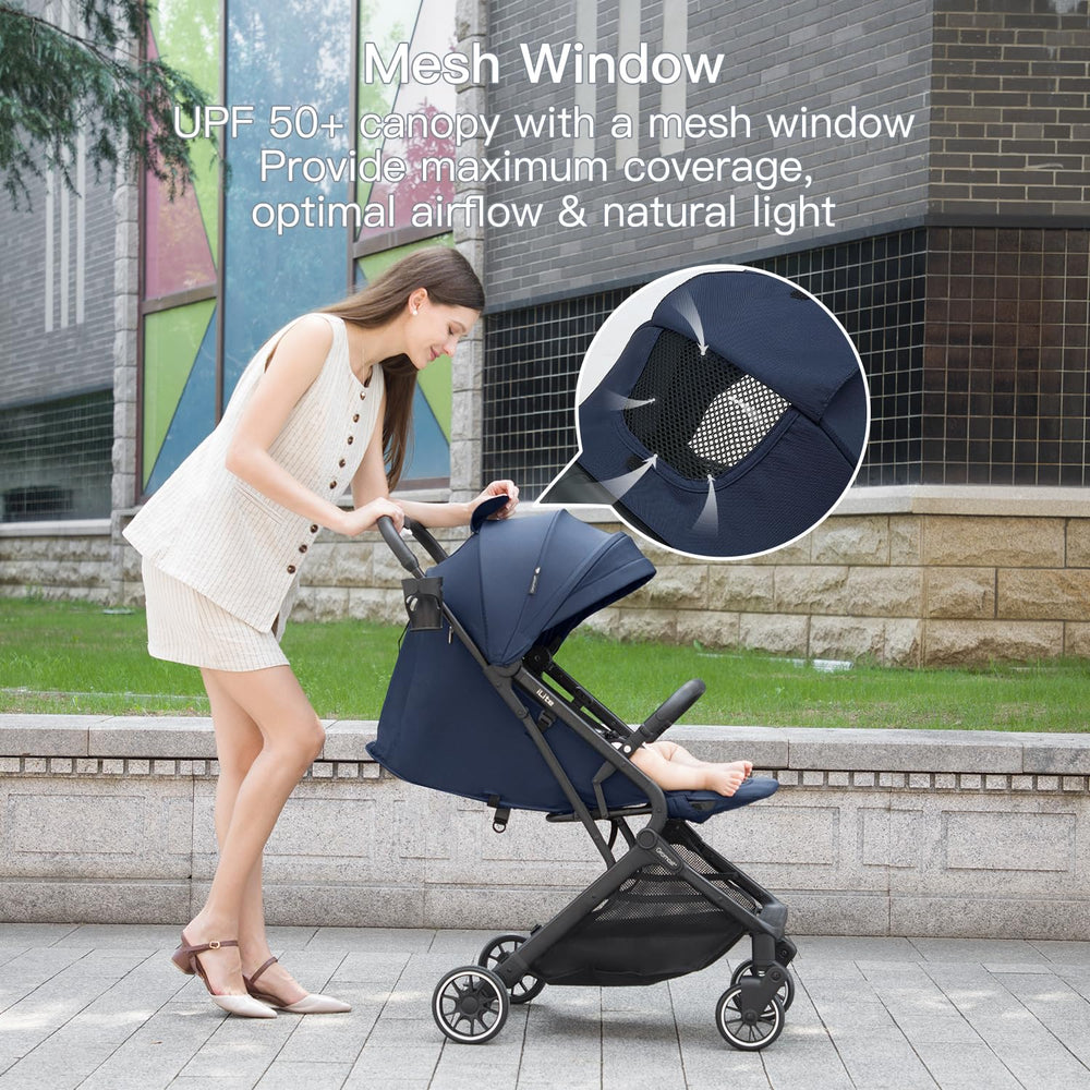 Gromast Compact Fold Stroller peek-a-boo window for watching your child.