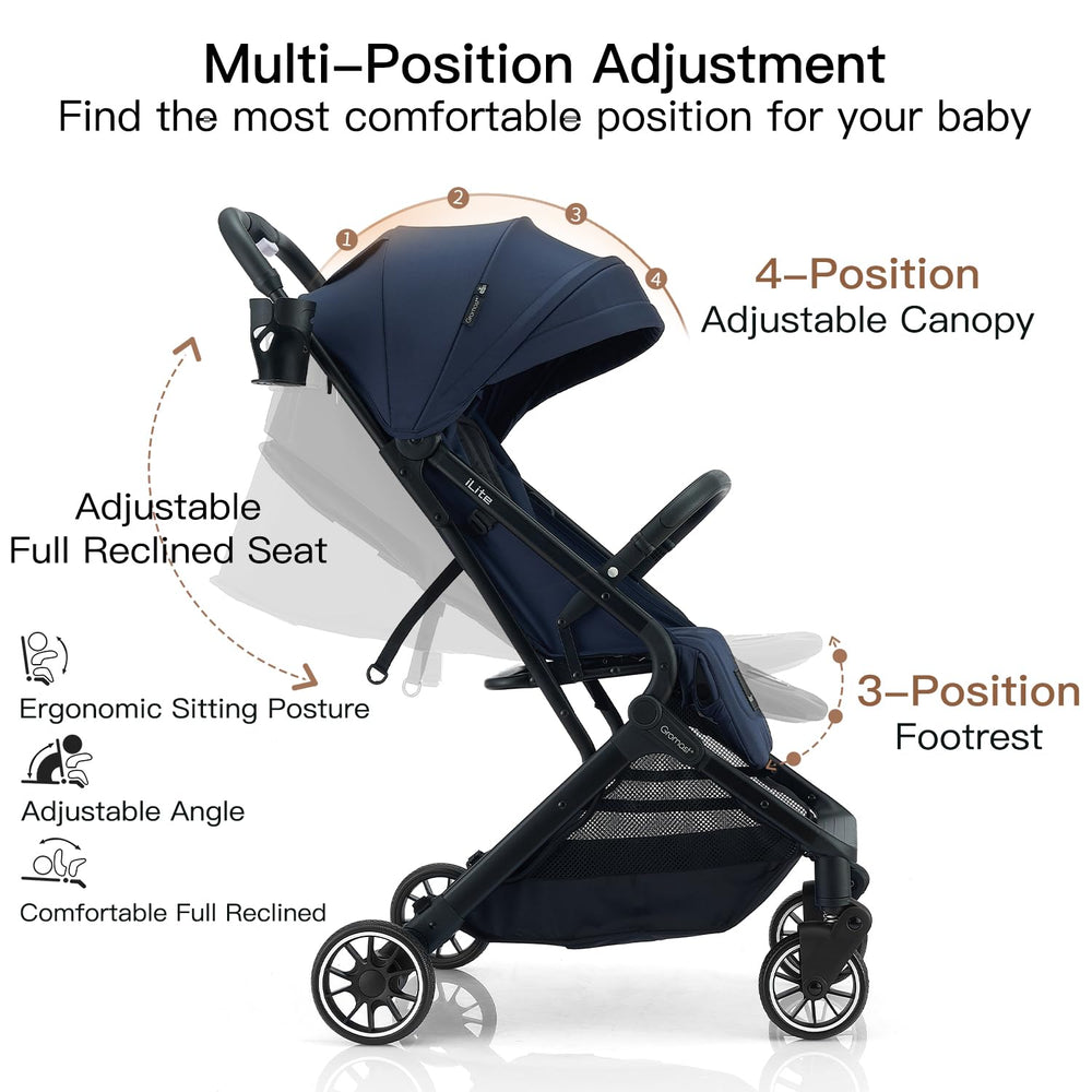 Gromast Compact Fold Stroller removable cup holder keeps essentials within reach.