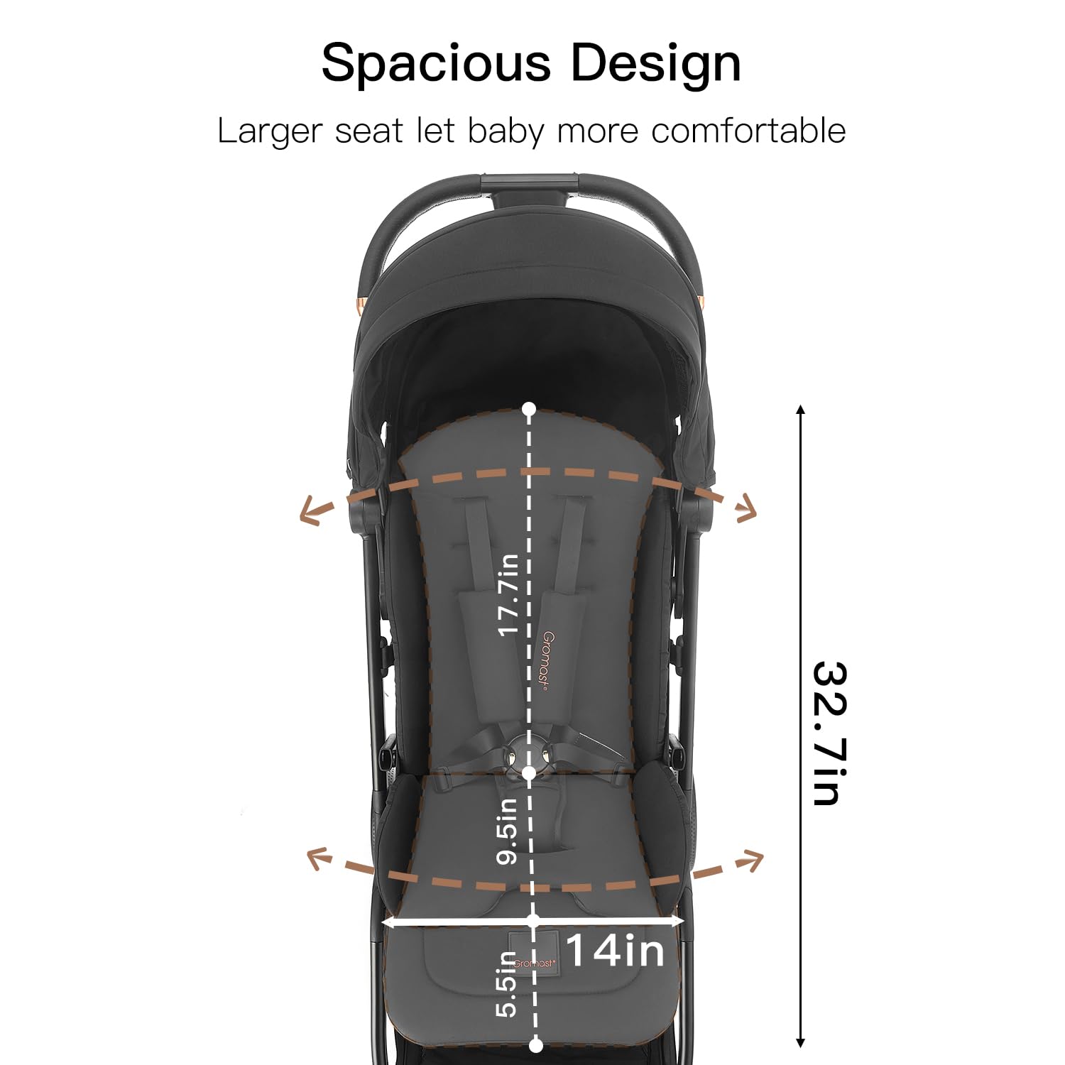 Gromast Gravity stroller weighs 16lbs for easy travel and carry.