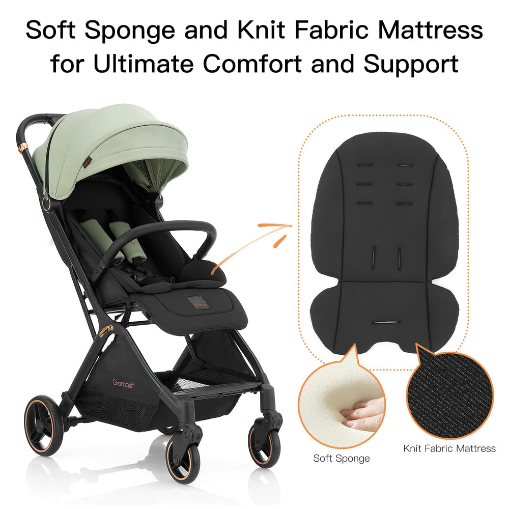 Gromast Gravity Folding Stroller side profile highlights its slim, lightweight build.