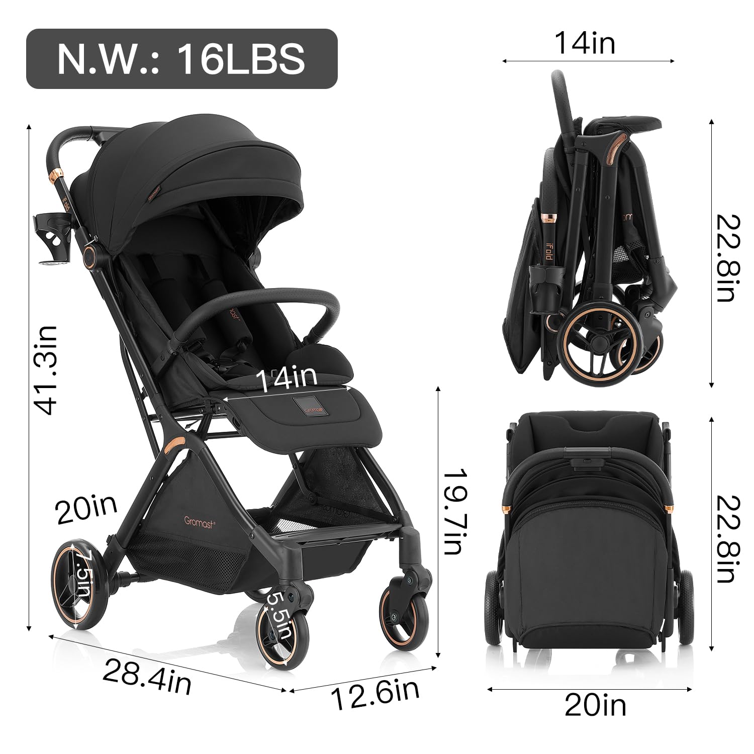 Gromast gravity-stroller storage basket for essentials during errands.