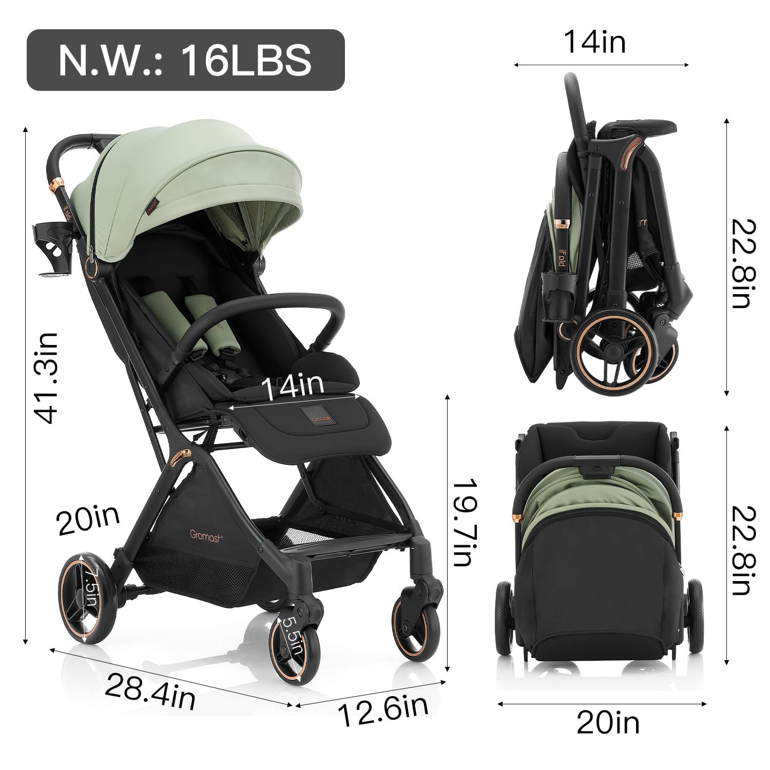 Gromast Gravity Folding Stroller storage-basket holds essentials during errands.