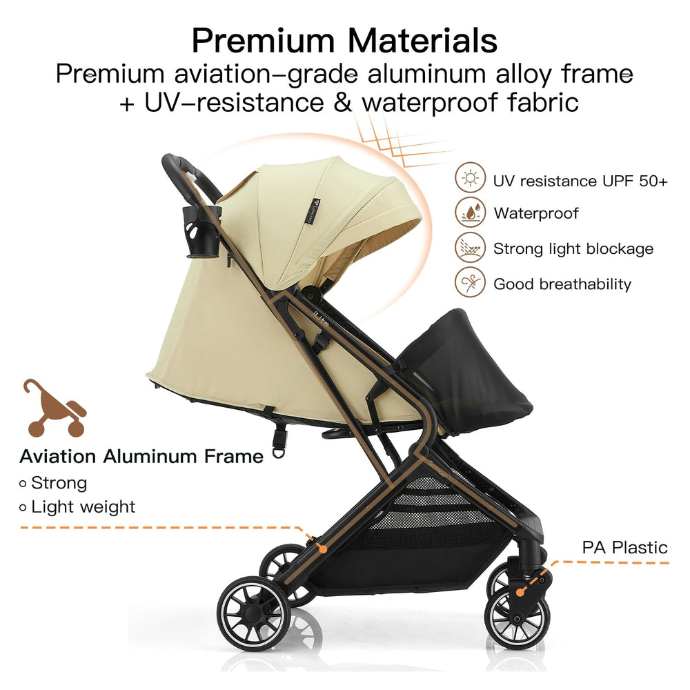 Gromast UV-protected waterproof fabric keeps the stroller clean and protected.