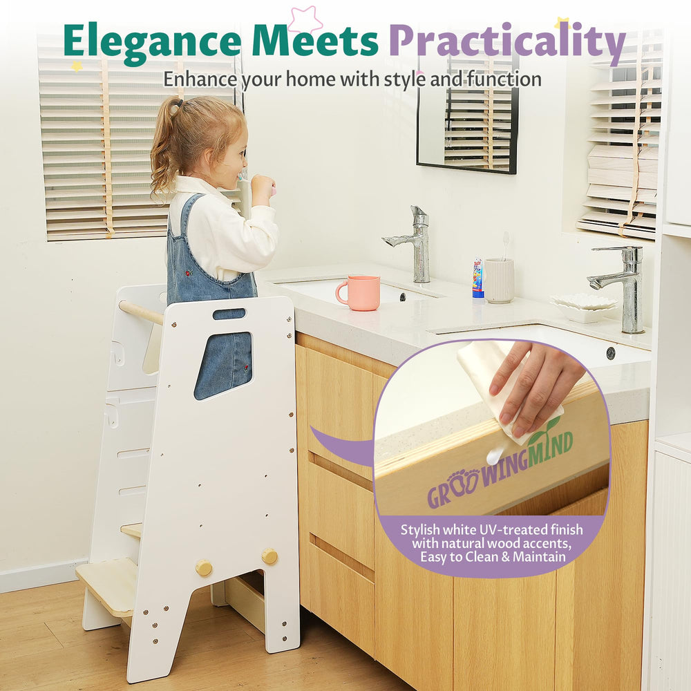 GroowingMind Toddler Tower compact design fits small kitchens
