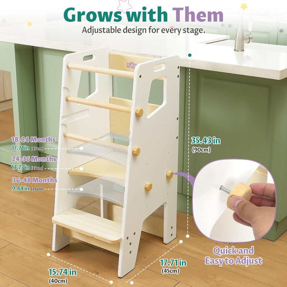 GroowingMind Toddler Tower side handles for easy room-to-room movement