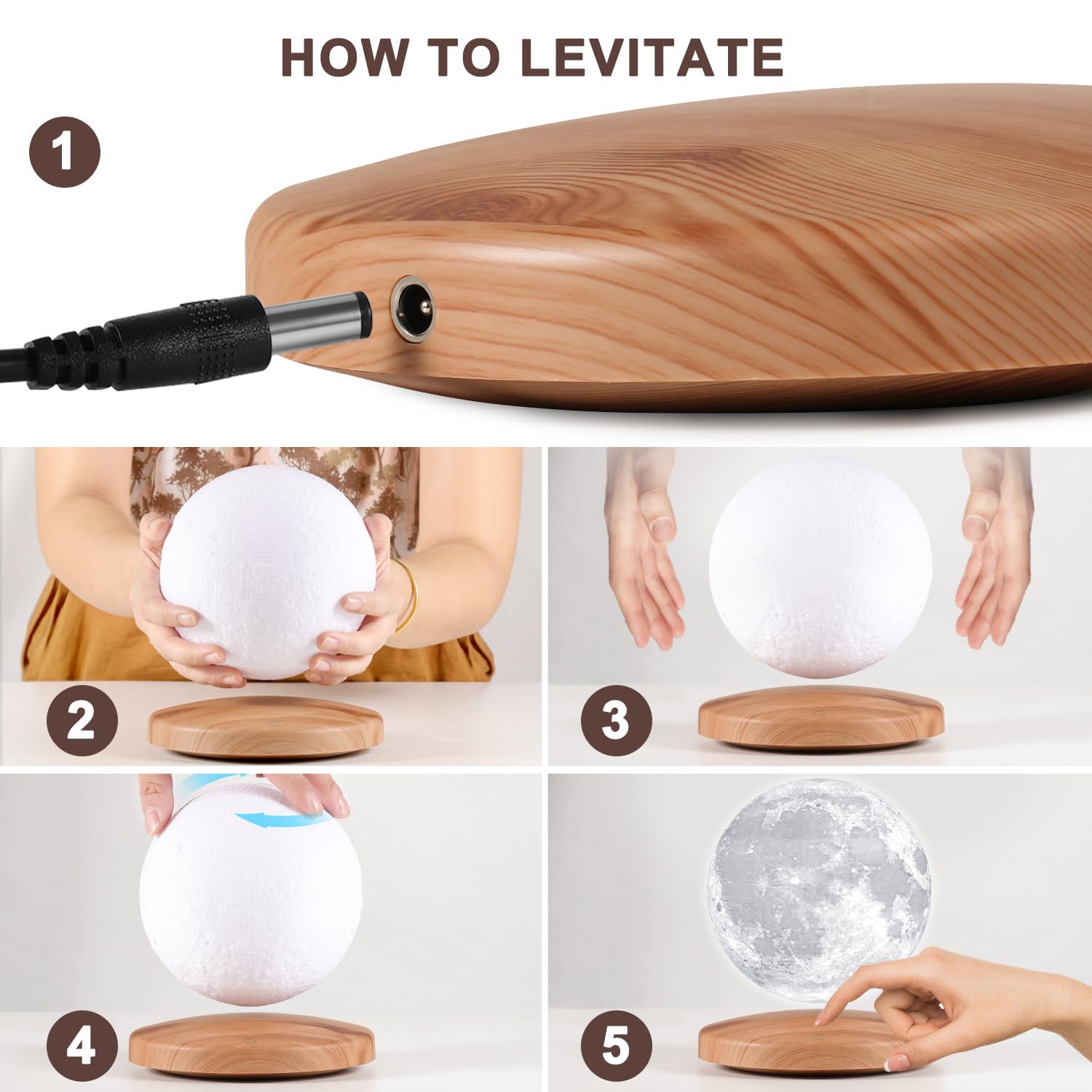 GROPINFLY floating moon lamp base magnet highlights seamless levitation and quiet rotation.